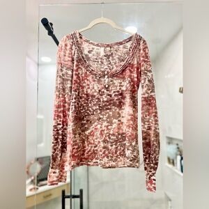 Women's Pink and Brown Long Sleeve Top